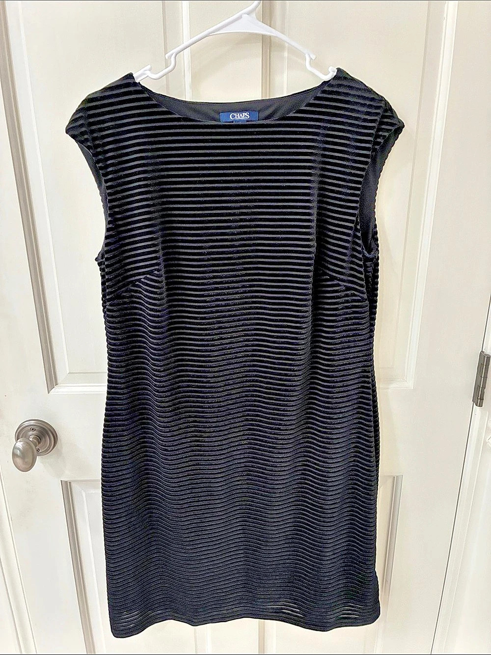 Chaps Black Textured velour Midi Dress Size 12 Like New